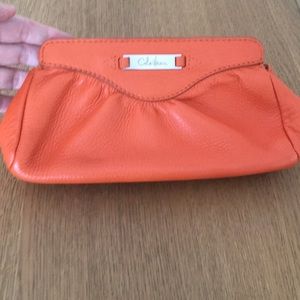 Cole Haan Orange Leather Clutch Phone EUC